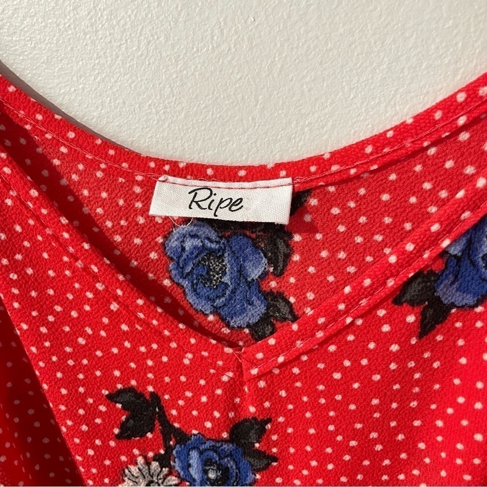 Ripe Wide Leg Jumpsuit Womens S Red Blue Floral Romper Casual Travel Summer EUC - Picture 3 of 8